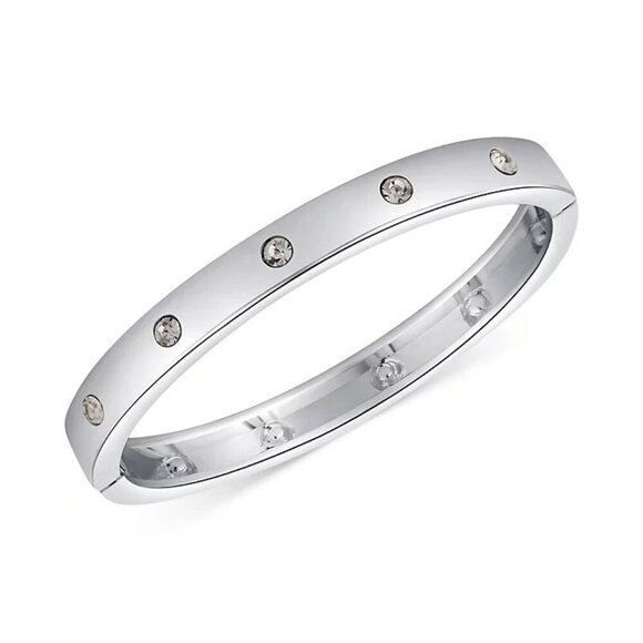 Guess Womens 2.25" Silver-Tone Crystal Rhinestone Hinged Bracelet Bangle - Picture 1 of 5
